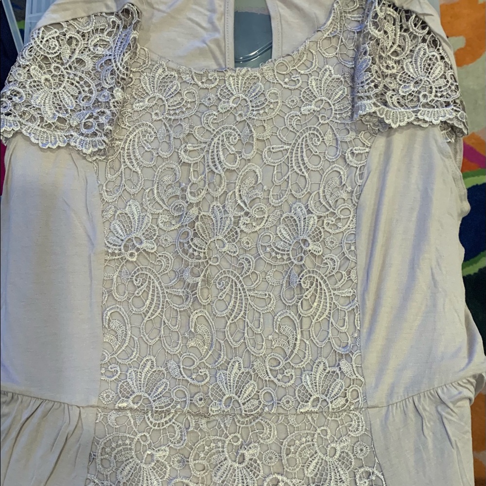 Knit Top lace cap sleeve cinched high waist.